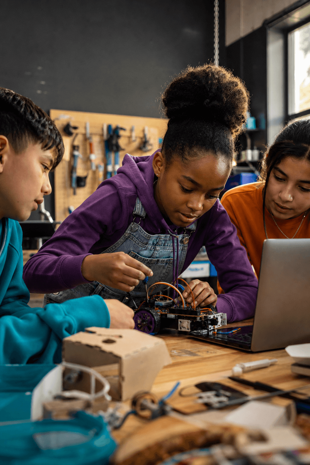 Young builders at work in the E+ Kids learning lab